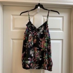 LANE BRYANT BLACK FLORAL CAMI WITH RUFFLES 18/20